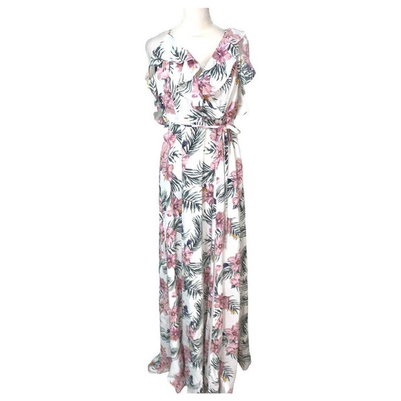 Privacy Please Tropical Floral Ruffle Maxi Dress with Slit - Picture 1 of 12